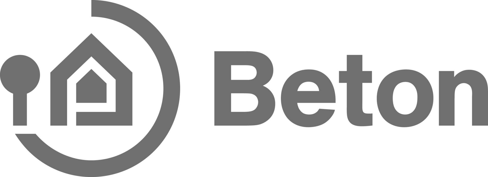 Logo mit einem symbolisierten Haus, umschlossen von einem Dreiviertelkreis aus dem ein symbolisierter Baum wächst. rechts daneben das Wort Beton