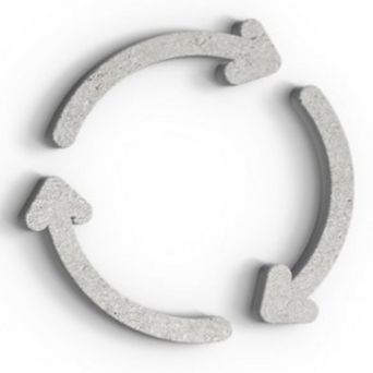 Betonicon in 3D-Optik, Drei Betonpfeile symbolisieren einen Kreislauf bzw. Kreislaufwirtschaft