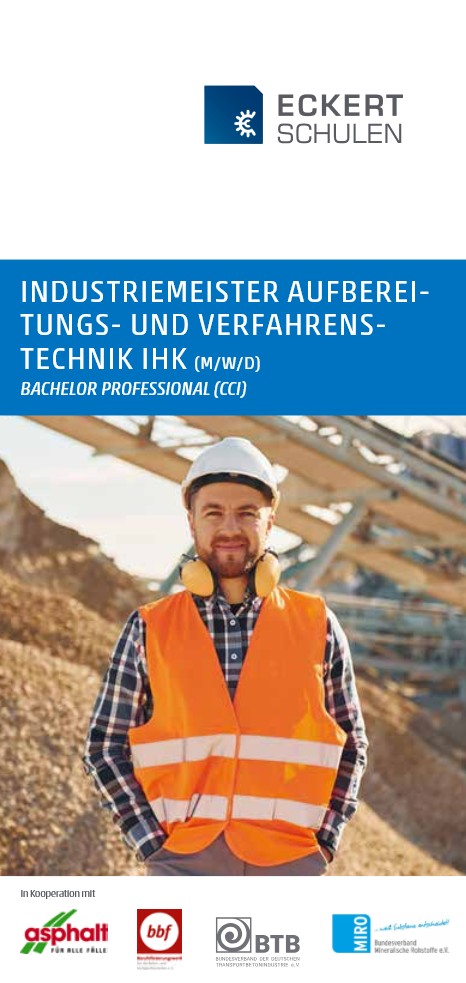 Titelbild des Flyers: Ein Mann in einem Kies- oder Betonwerk