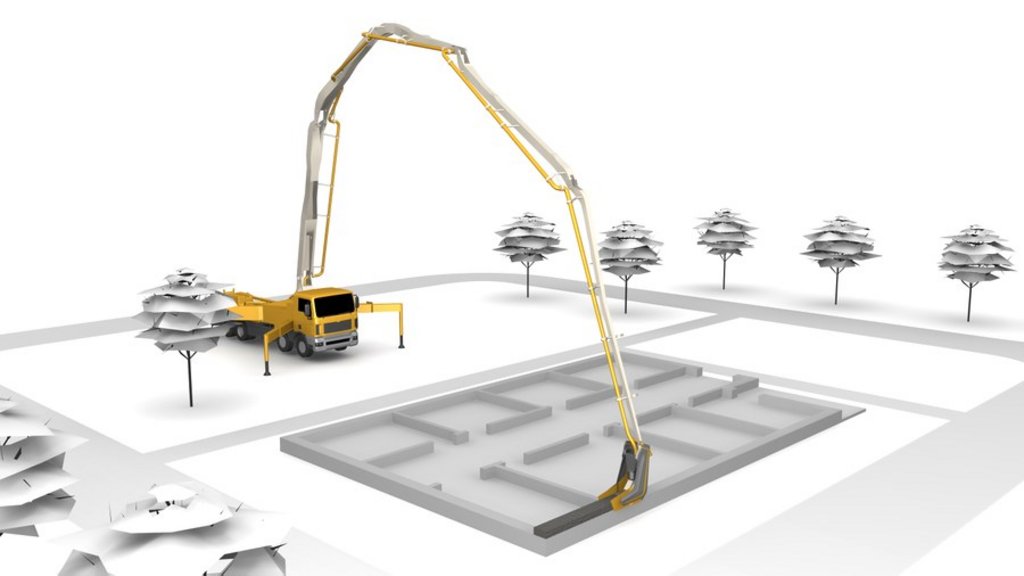 Schematische Darstellung 3D-Druck aus Autobetonpumpe